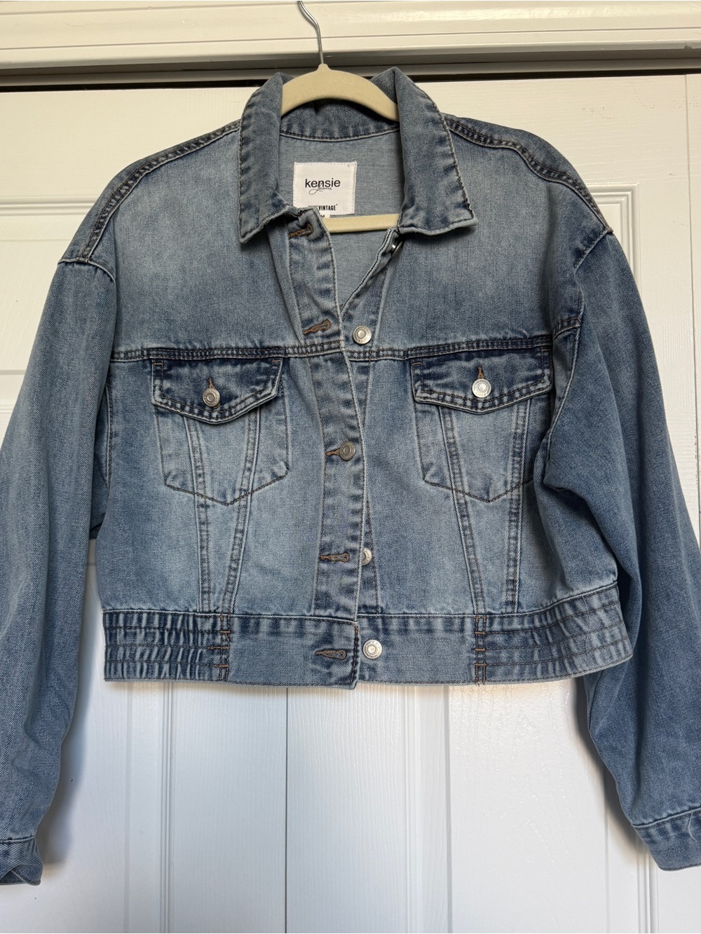 kensie Light Wash Cropped Denim Jacket